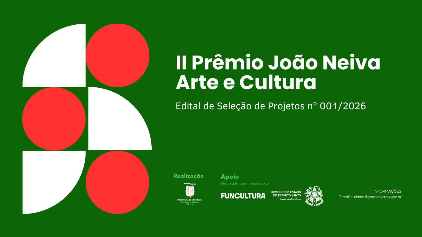 Imagem da notícia: Prefeitura de João Neiva abre inscrições para o II Prêmio João Neiva Arte e Cultura