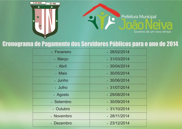 Cronograma de Pagamento dos Servidores Públicos para o ano de 2014